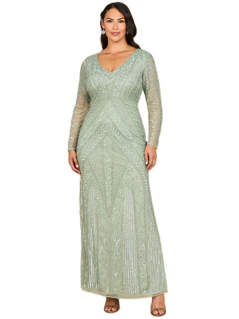 Long Sleeve Geometric Beaded Gown