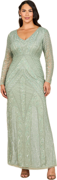 LARA New York Long Sleeve Geometric Beaded Gown