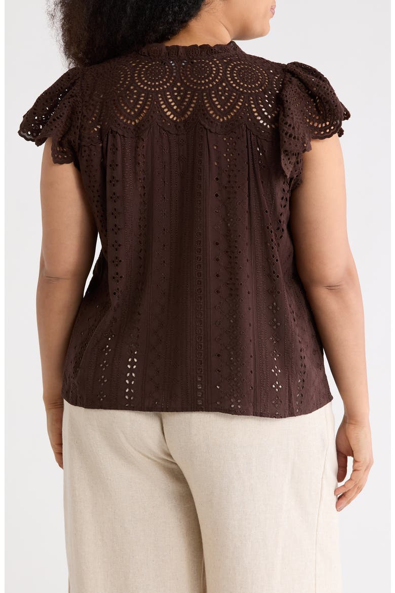 Tie Neck Eyelet Top, Alternate, color, GANACHE