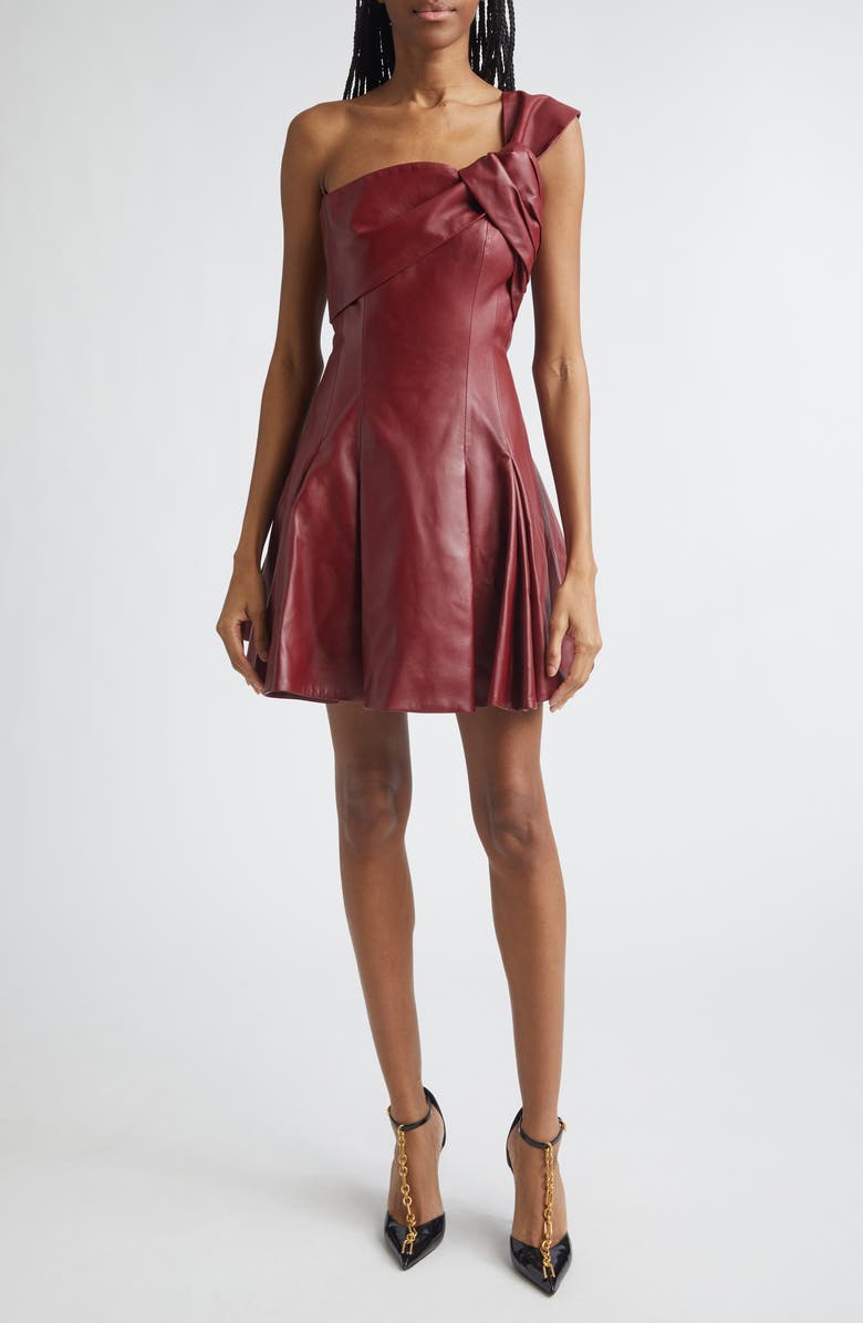 Balmain One-Shoulder Leather Minidress, Main, color, 3Aw Red
