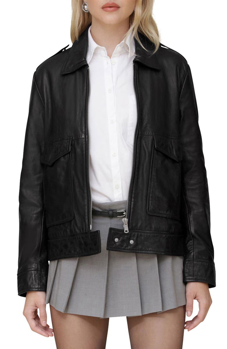 Avec Les Filles Leather Aviator Jacket, Alternate, color, 