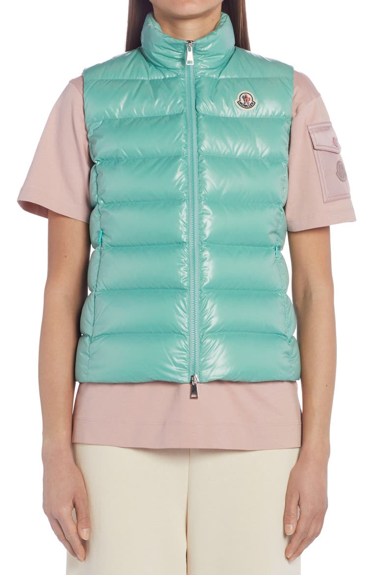 Ghany Nylon Laqué Down Puffer Vest, Main, color, MINT GREEN