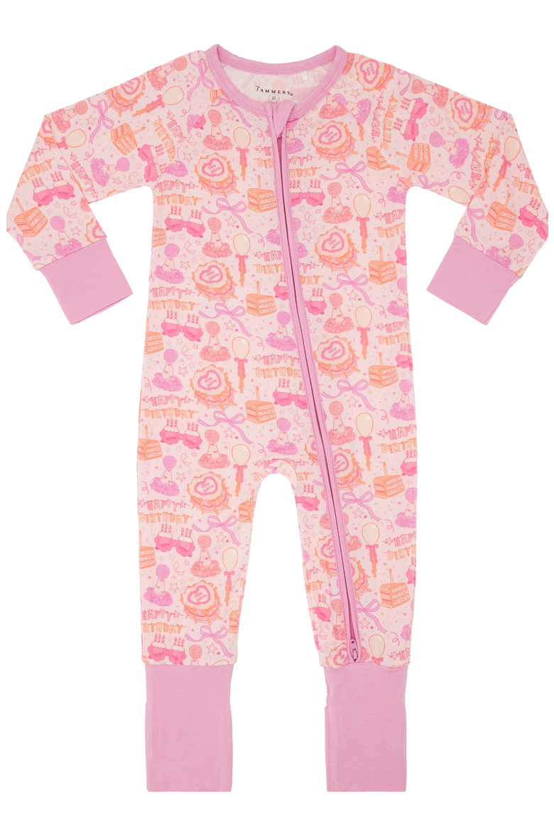 Birthday Zipper Romper, Main, color, Pink / Purple