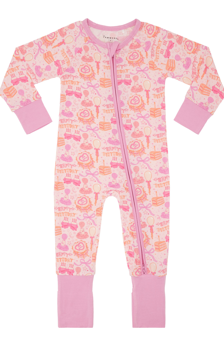 In My Jammers Birthday Zipper Romper, Main, color, Pink / Purple