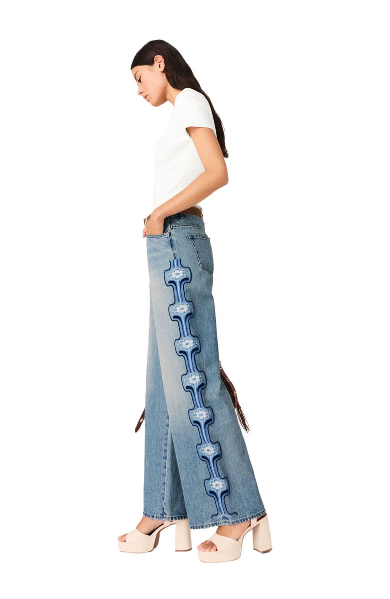 maje Floral embroidered wide-leg jeans, Alternate, color, Blue