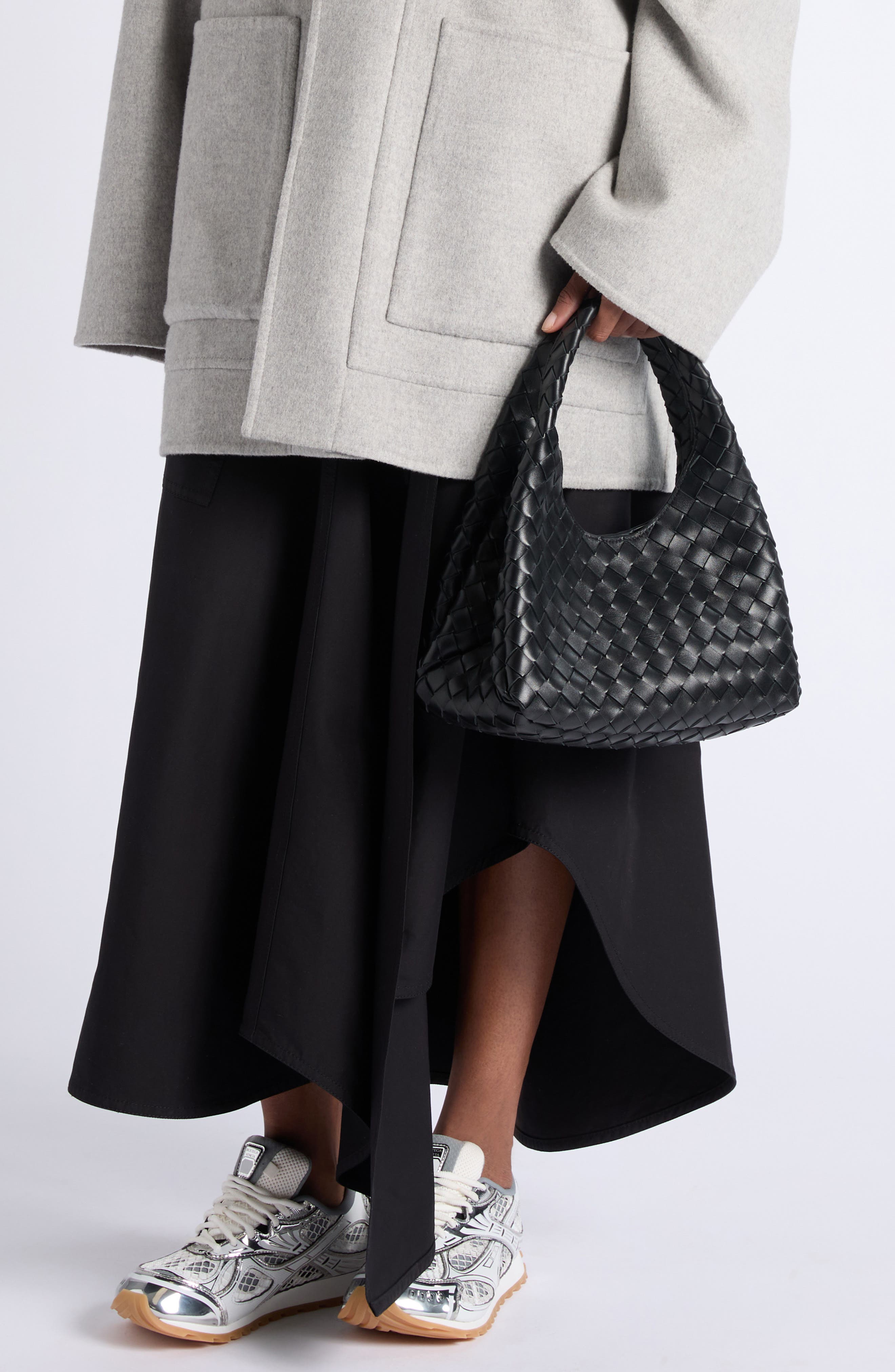 Bottega Veneta Small Campana Intrecciato Leather Shoulder Bag, Alternate, color, Black-Brass
