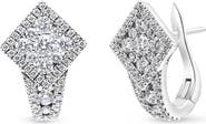 Haus of Brilliance 18K White Gold 1 1/10 Cttw Round Diamond Cluster with Halo Hoop Huggie Earring
