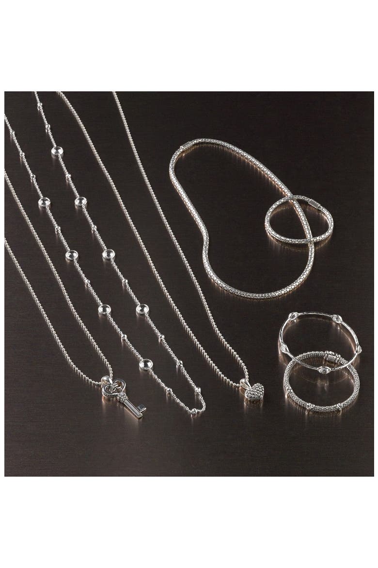 Sterling Silver Heart Long Strand Pendant Necklace, Alternate, color, MEDIUM BEADED HEART