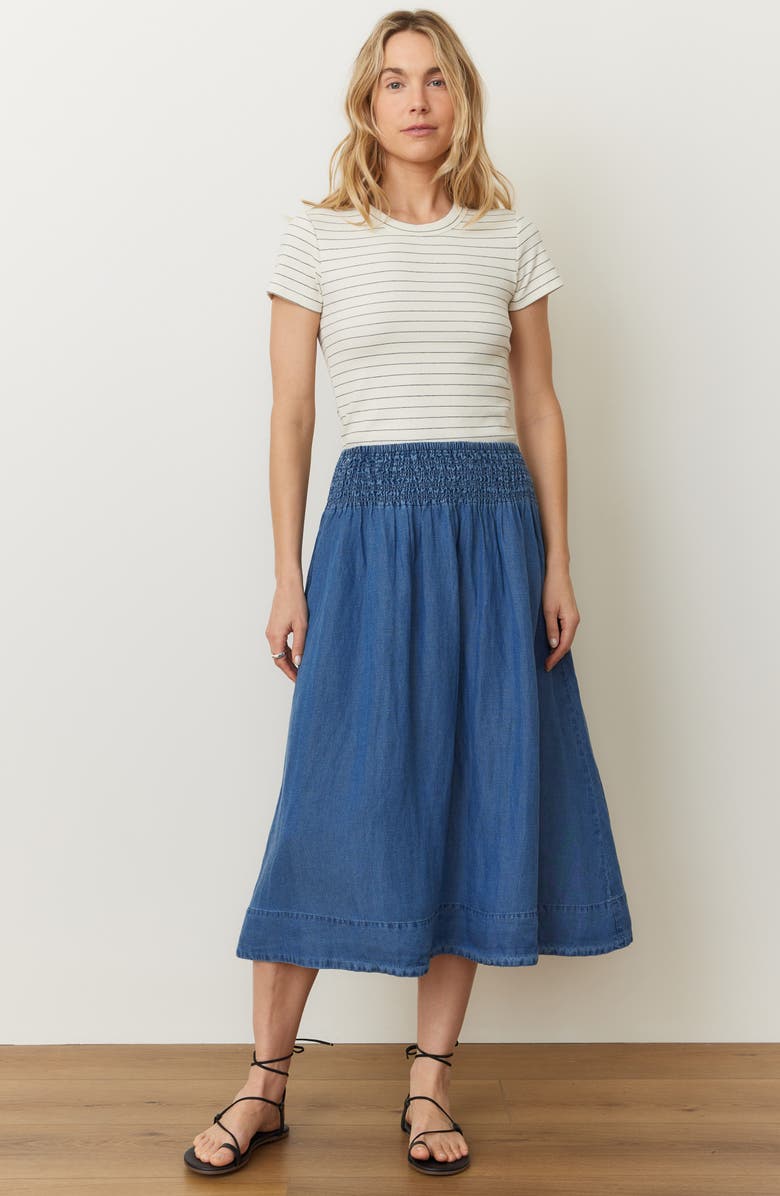 Marine Layer Bea Charm Midi Skirt, Alternate, color, Medium Wash