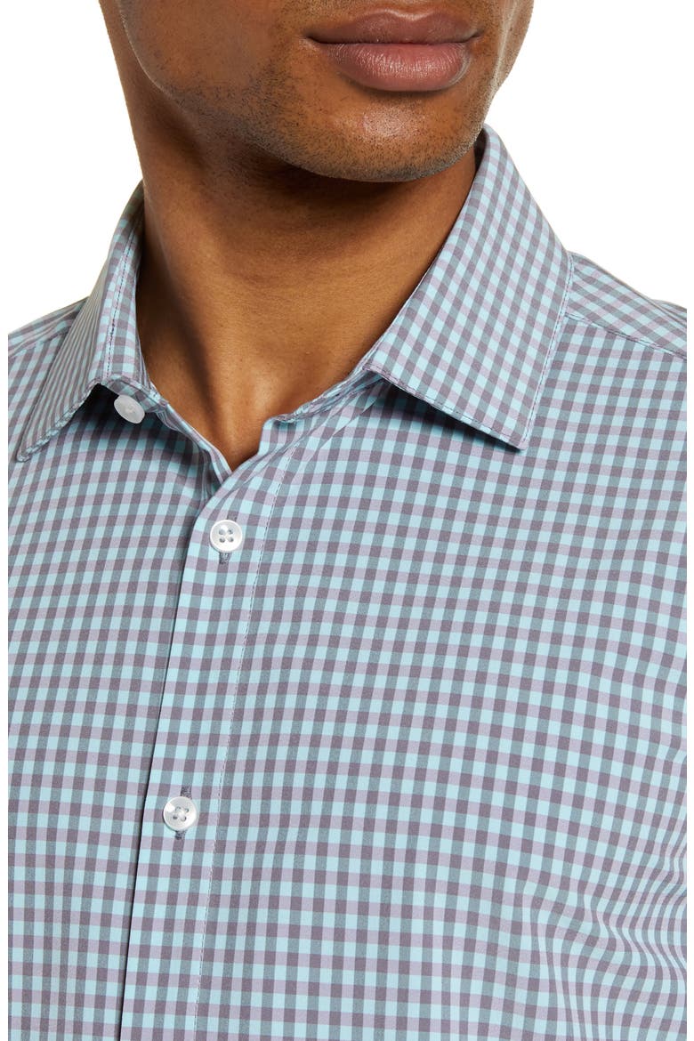Leeward Trim Fit Gingham Button-Up Shirt, Alternate, color, BLUE
