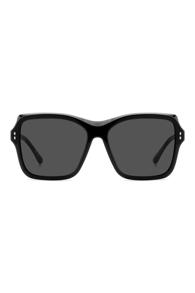 58mm Rectangular Sunglasses, Main, color, BLACK