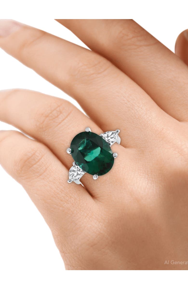Bliss Diamond 16x12mm Emerald & 1Ct Pear Shape Diamond Ring 14k Gold Lab Grown, Alternate, color, 14K White Gold