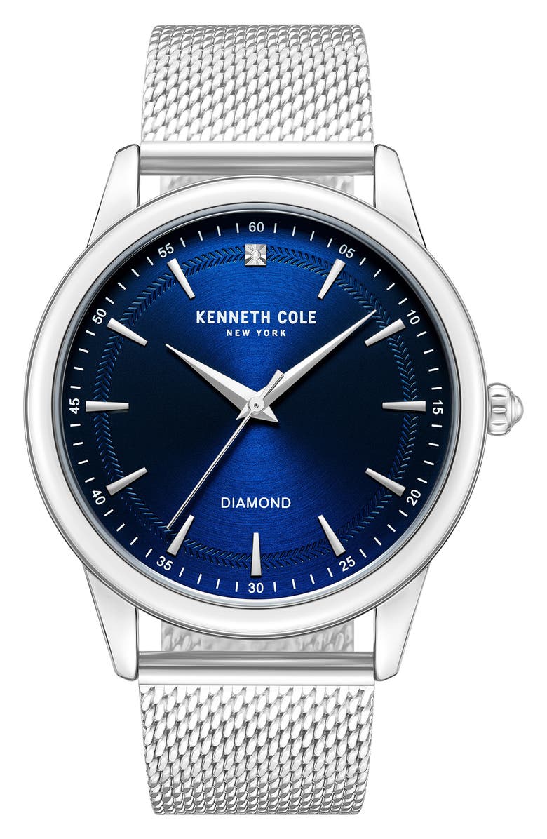 Kenneth Cole Genuine Diamond Mesh Strap Watch, 43mm - 0.005ct., Main, color,