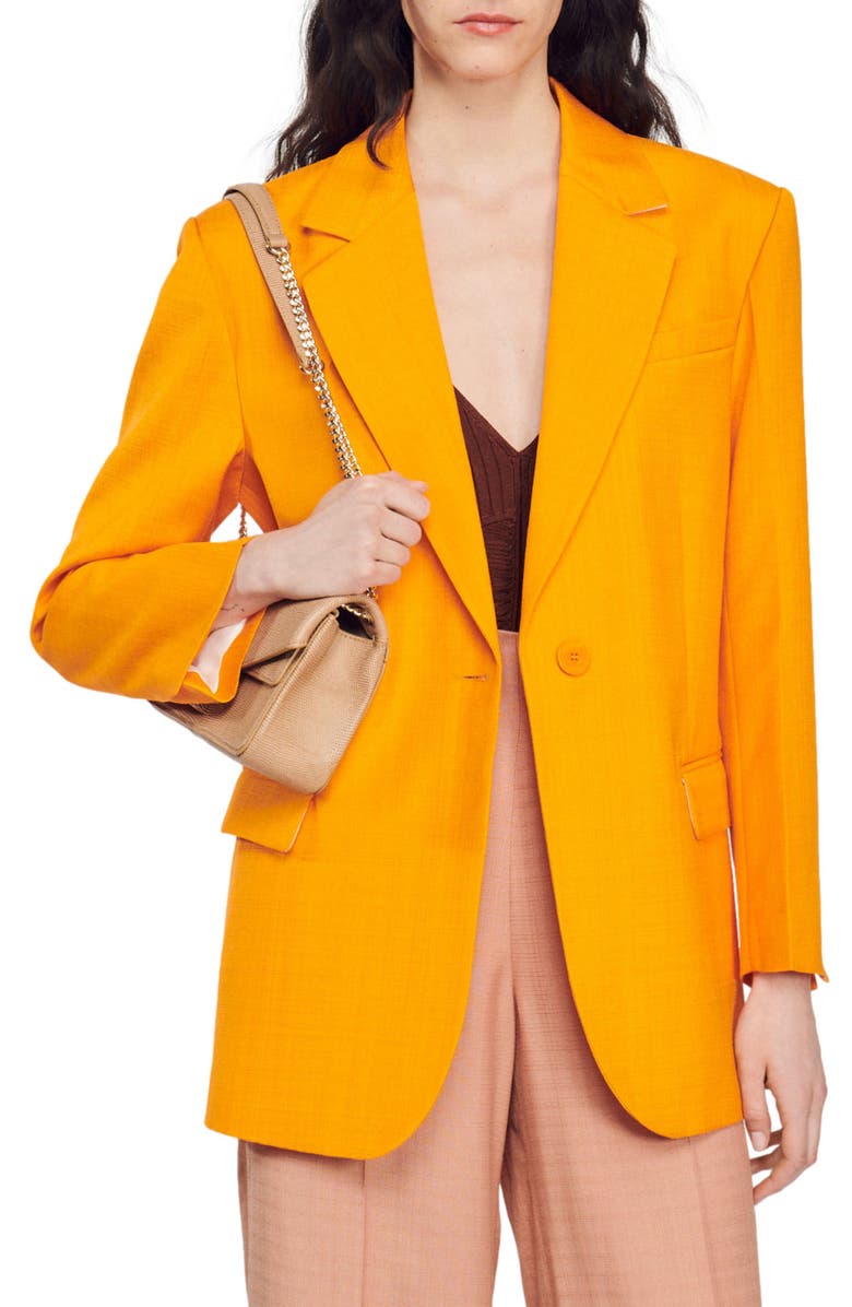 SANDRO Harper One-Button Blazer, Alternate, color, Orange