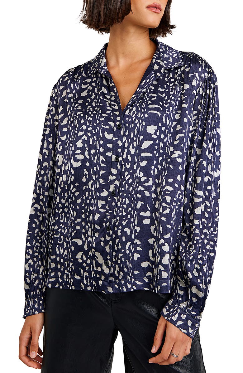 Bella Dahl Pebbled Satin Button-Up Shirt, Main, color, Artic Animal Print