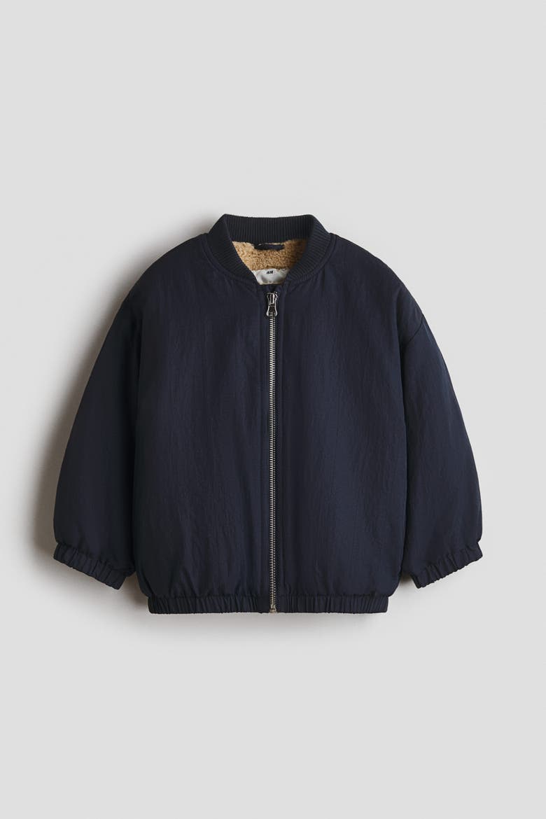 Teddy-lined Bomber Jacket, Alternate, color, Navy blue