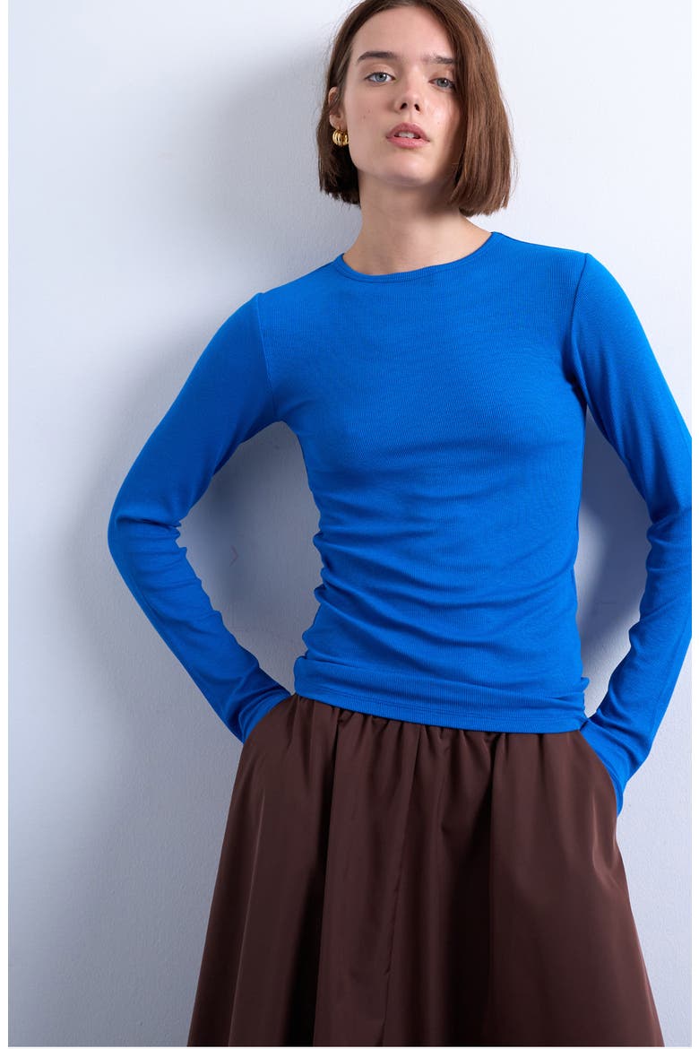 Long Sleeve Rib Top, Main, color, MEDIUM BLUE