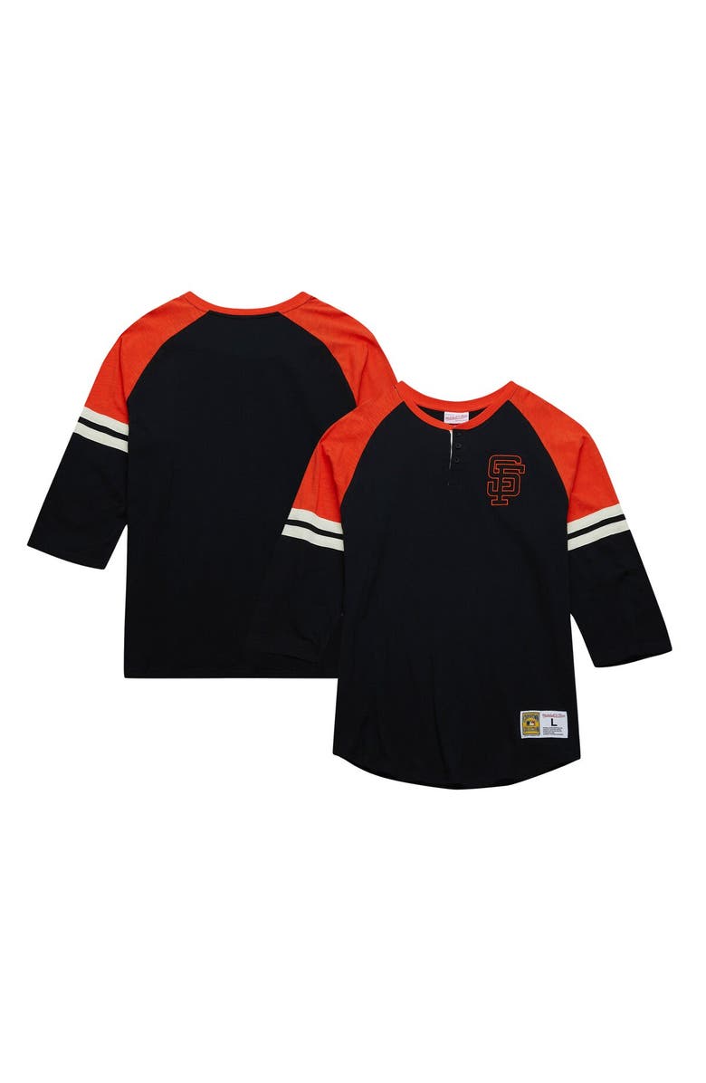 Mitchell & Ness Men's Mitchell & Ness Black San Francisco Giants Cooperstown Collection Legendary Raglan Slub Henley 3/4-Sleeve T-Shirt, Main, color, Black