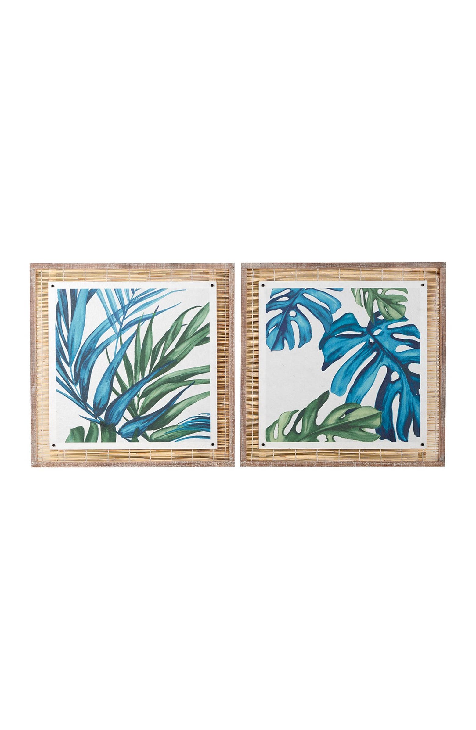 WILLOW ROW Square Blue And Green Botanical Leaves On Paper Wood Wall ...
