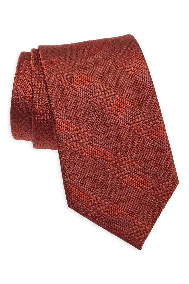 Plaid Silk Tie, Main, color, ORANGE