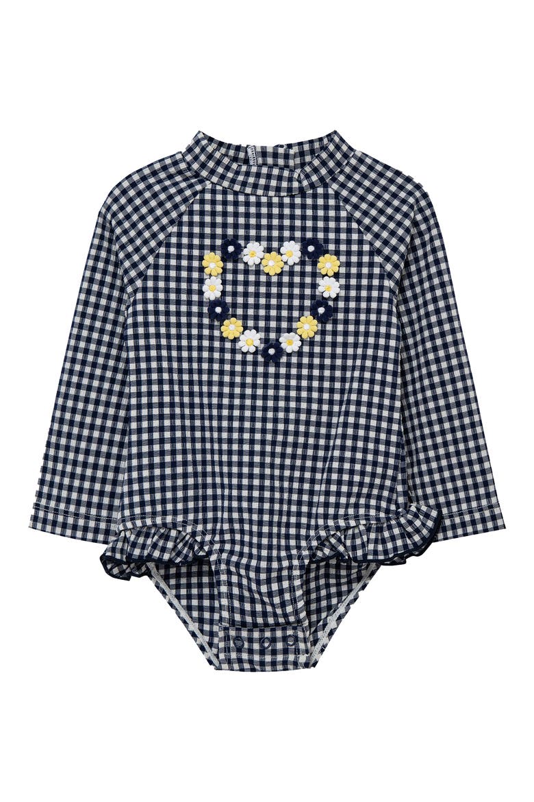 Gingham UPF 50+ One-Piece Rashguard, Main, color, BLUE