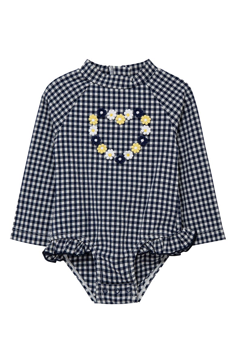 Little Me Gingham UPF 50+ One-Piece Rashguard, Main, color, Blue