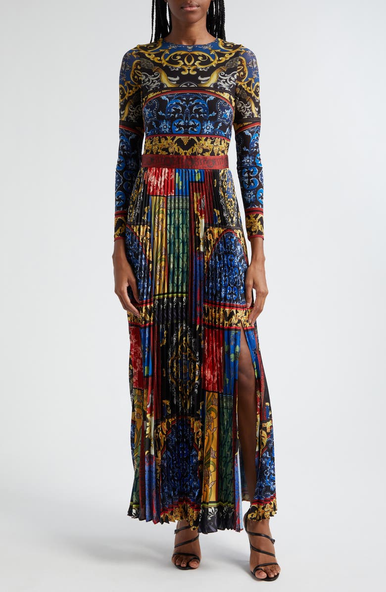 Alice + Olivia Ivey Long Sleeve Pleated Maxi Dress, Main, color, 