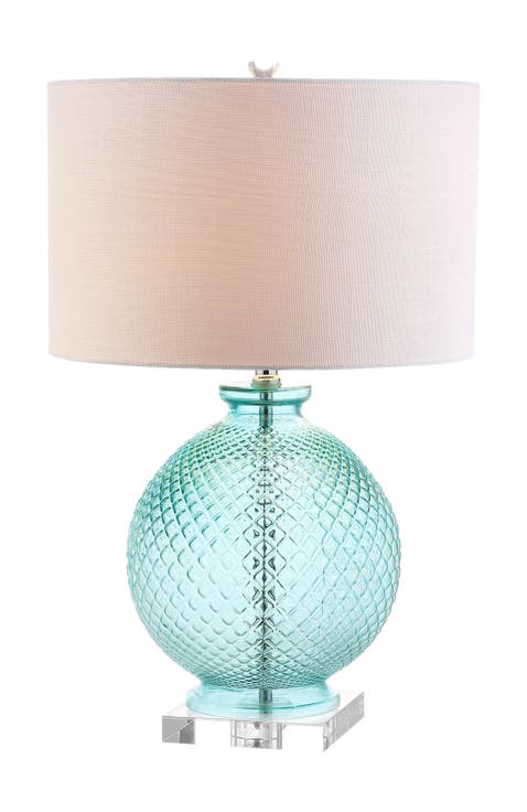 Estelle 26" Glass and Crystal LED Table Lamp, Aqua