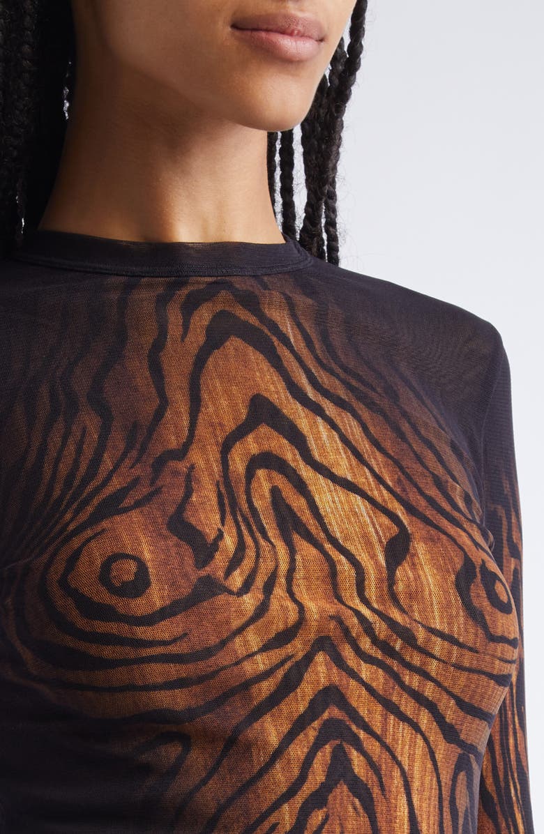 Jean Paul Gaultier Stripe Long Sleeve Mesh Top, Alternate, color, Black/ Brown