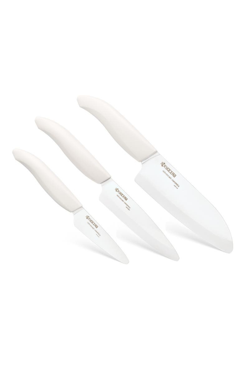 Kyocera Advanced Ceramics 3 Piece Revolution Series Knife Set, Main, color, White