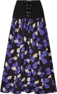 The Lulo Project The Sentinel Lace-Up Floral Print Maxi Skirt