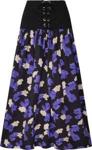 The Lulo Project The Sentinel Lace-Up Floral Print Maxi Skirt
