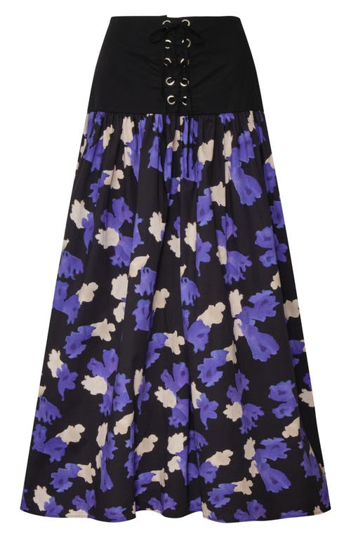 The Lulo Project The Sentinel Lace-up Floral Print Maxi Skirt In Black