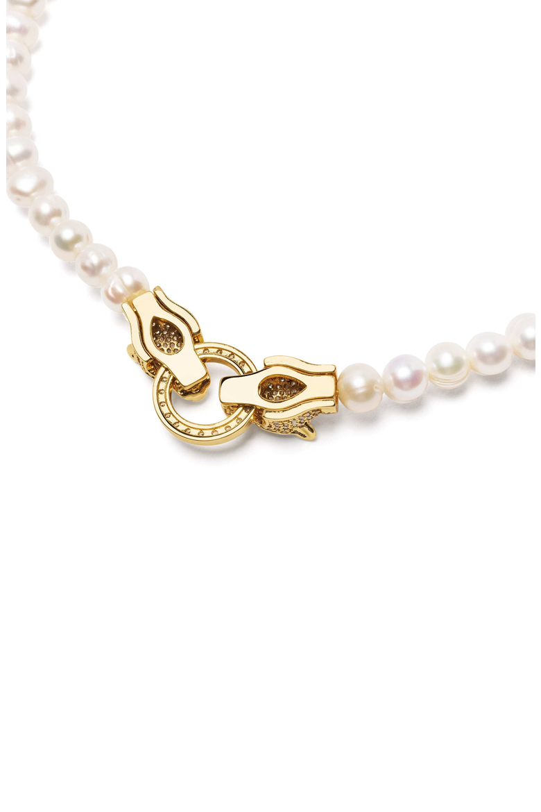 Double Panther Head Pearl Choker Necklace, Alternate, color, Gold