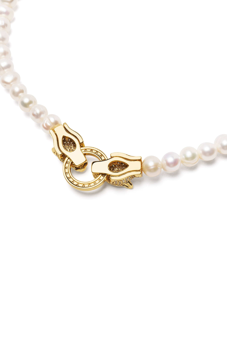 Nialaya Double Panther Head Pearl Choker Necklace, Alternate, color, Gold