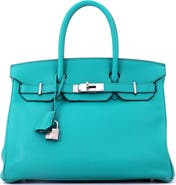 Pre-Owned Hermes Birkin Handbag Blue Clemence with Palladium Hardware 30