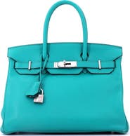 Pre-Owned Hermes Birkin Handbag Blue Clemence with Palladium Hardware 30