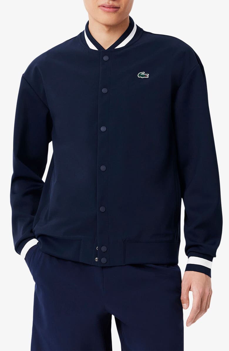 Lacoste x Novak Djokovic Water Repellent Bomber Jacket, Main, color, Navy Blue/ Flour