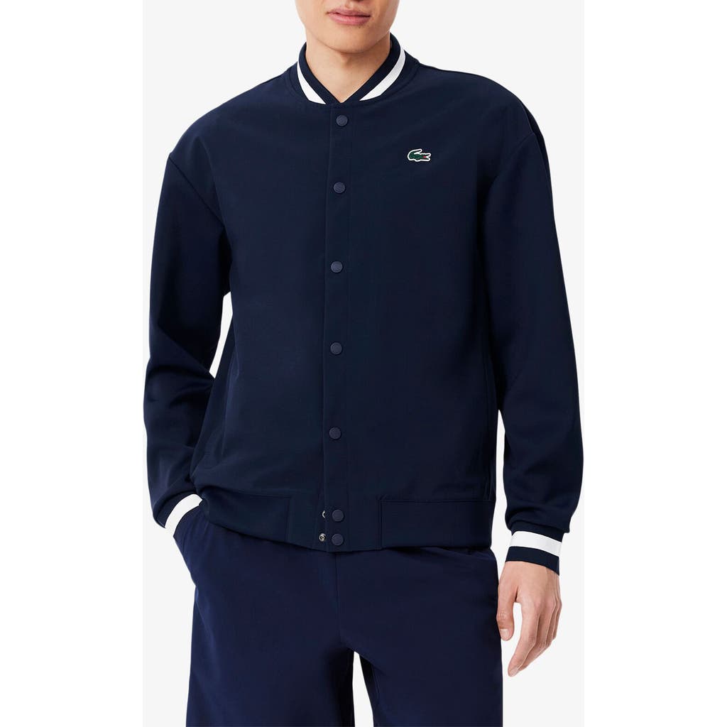 Lacoste X Novak Djokovic Water Repellent Bomber Jacket In Blue