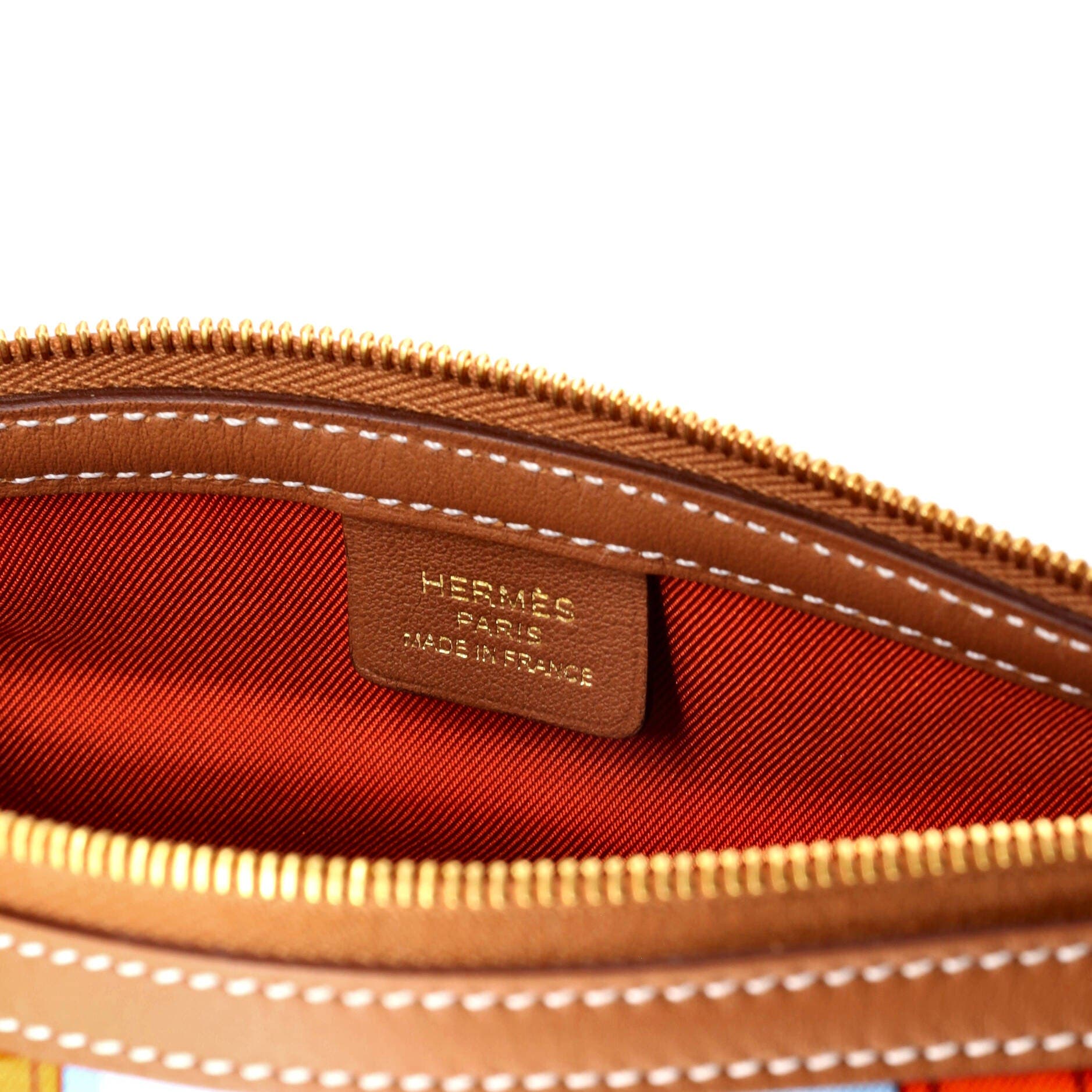 Pre-Owned Hermes Sursoie To Go Pouch Printed Silk and Leather, Alternate, color, Blue