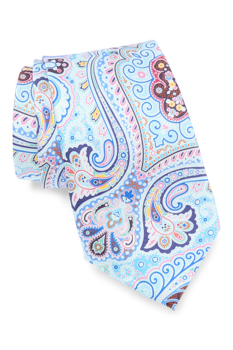 Paisley Floral Silk Tie, Main, color, AQUA