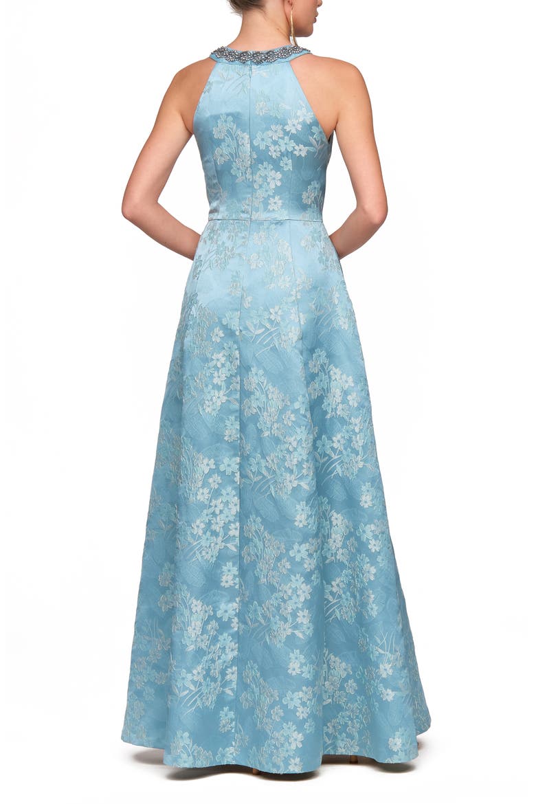 Donatella Floral Jacquard Gown, Alternate, color, ADRIATIC BLUE