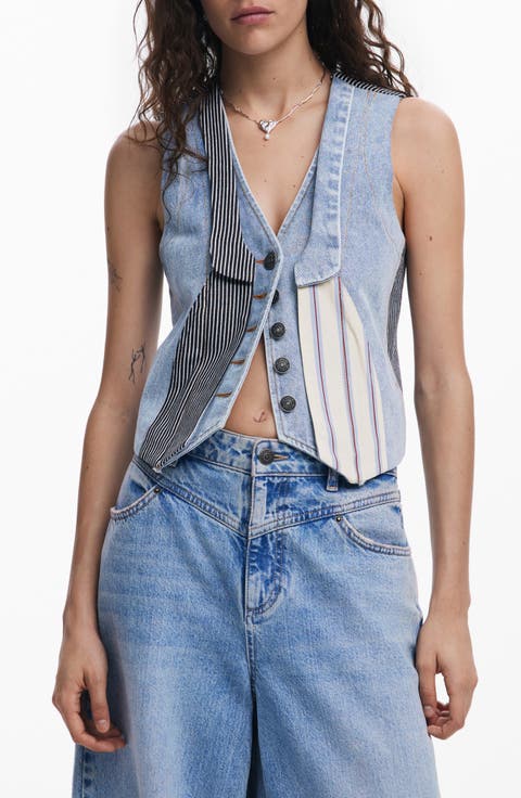 Patchwork Crop Denim Vest
