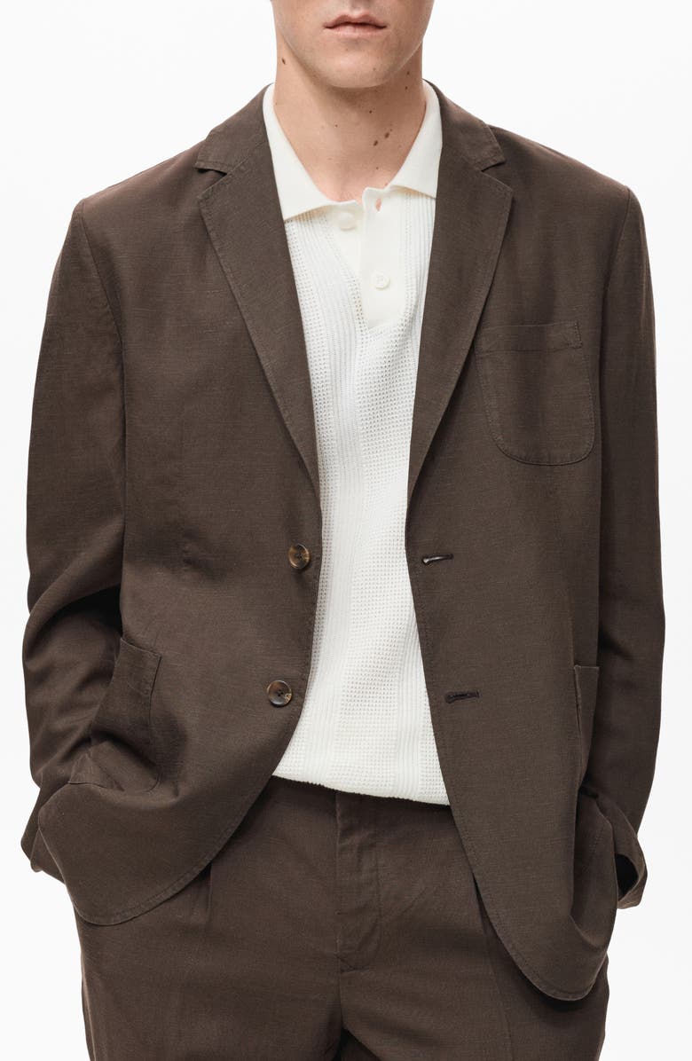 MANGO Slim Fit Slub Lyocell & Linen Suit Jacket, Main, color, Chocolate