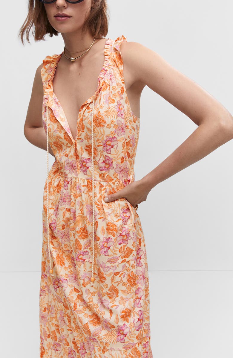 MANGO Floral Print Cotton Sleeveless Dress, Alternate, color,