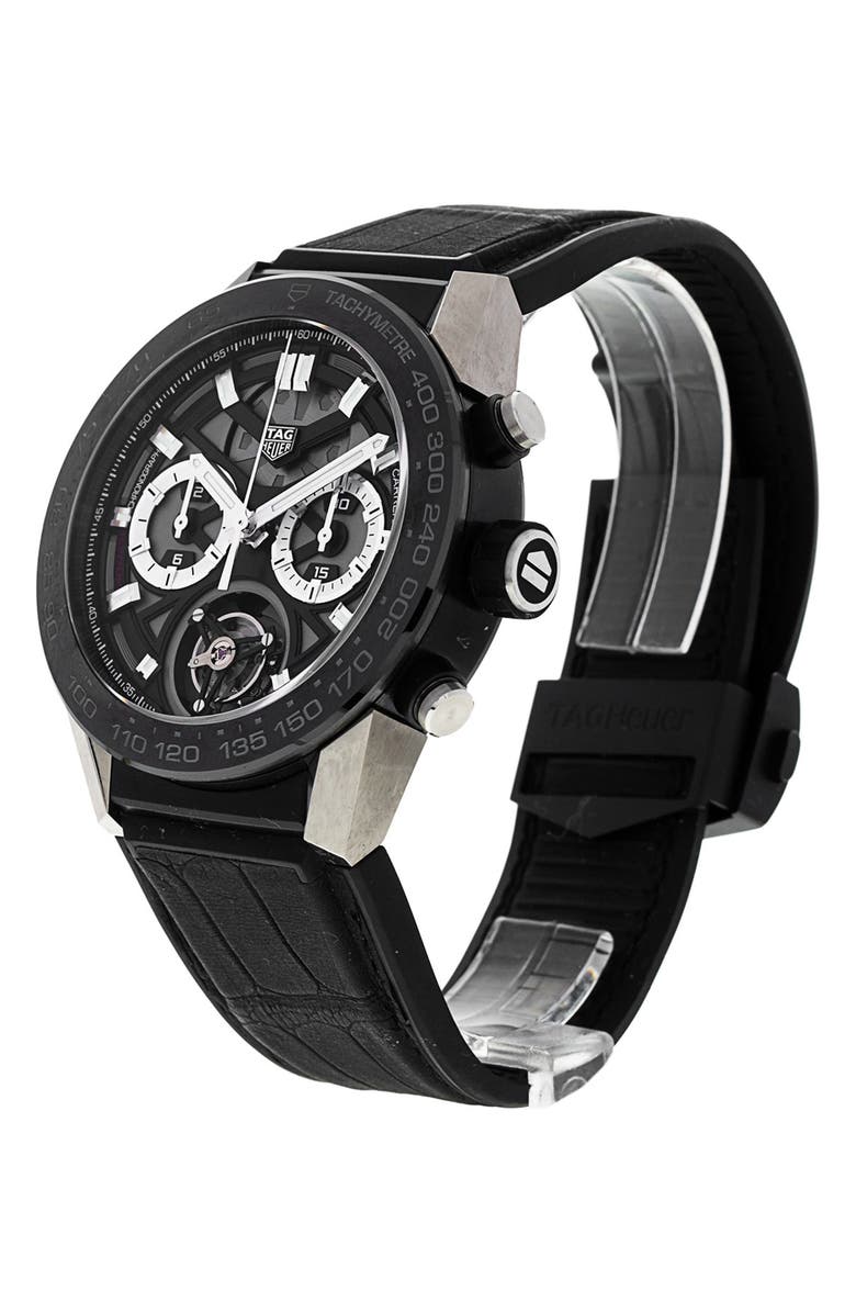Watchfinder & Co. Tag Heuer Preowned 2016 Carrera CAR5A8Y.FC6377 Chronograph Rubber Strap Watch, 45mm, Alternate, color, Black