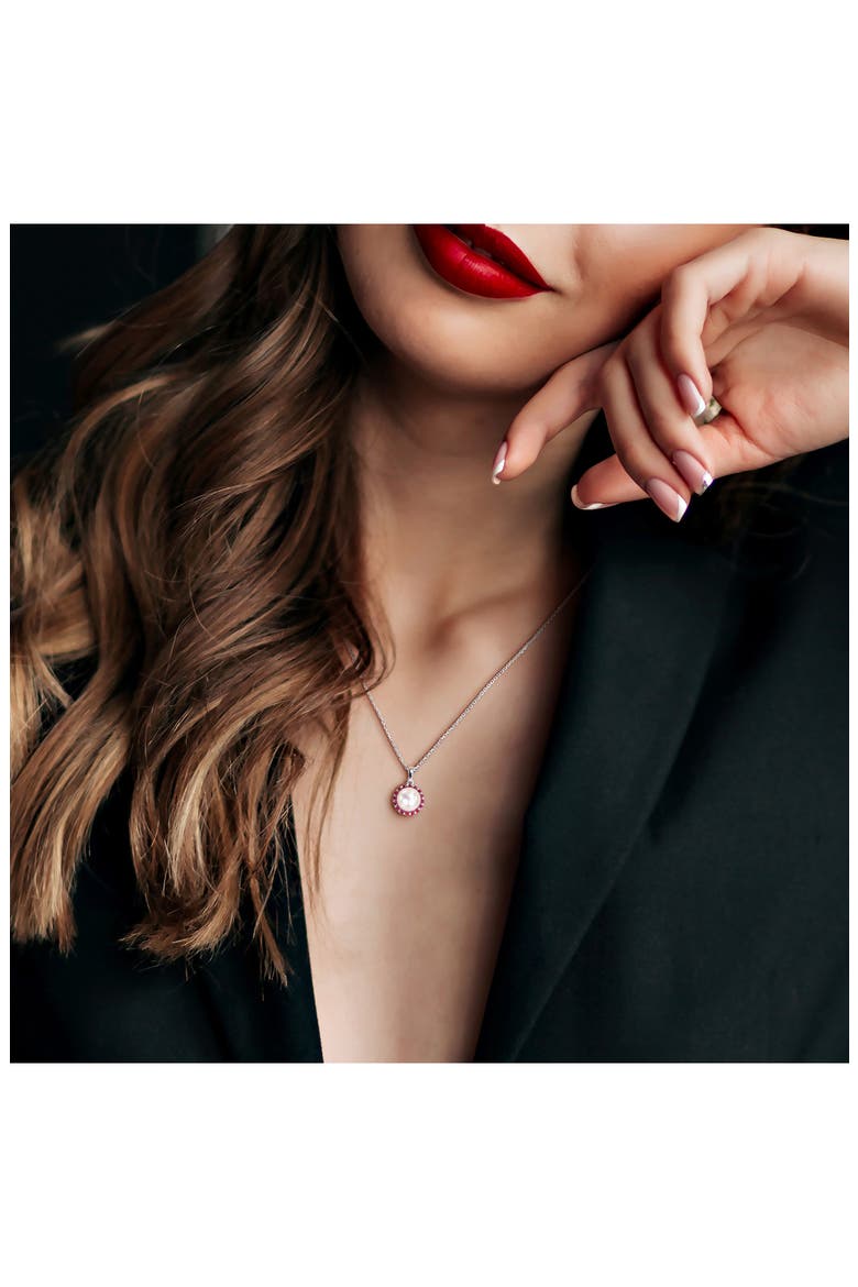 8 - 8.5mm Cultured Freshwater Pearl & Created Ruby Pendant Necklace, Alternate, color, RED