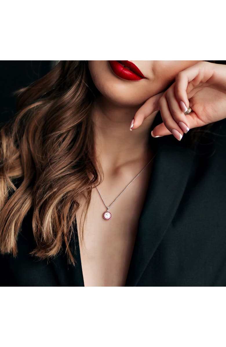 DELMAR 8 - 8.5mm Cultured Freshwater Pearl & Created Ruby Pendant Necklace, Alternate, color, 