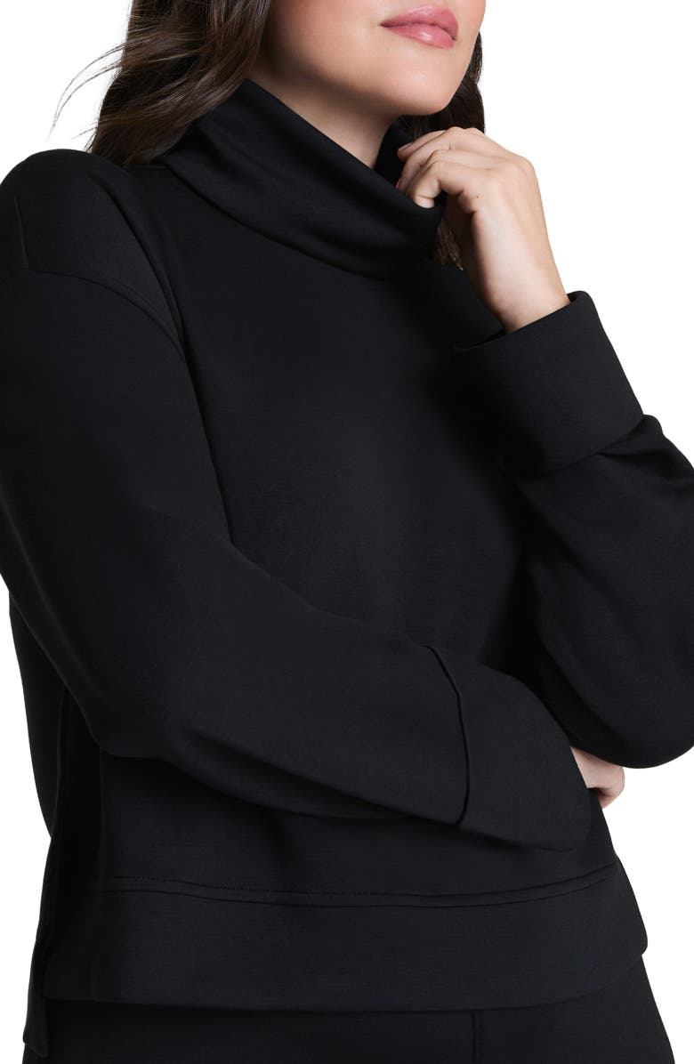 SPANX<sup>®</sup> Cuffed Sleeve Crop Turtleneck Sweatshirt, Alternate, color, Very Black