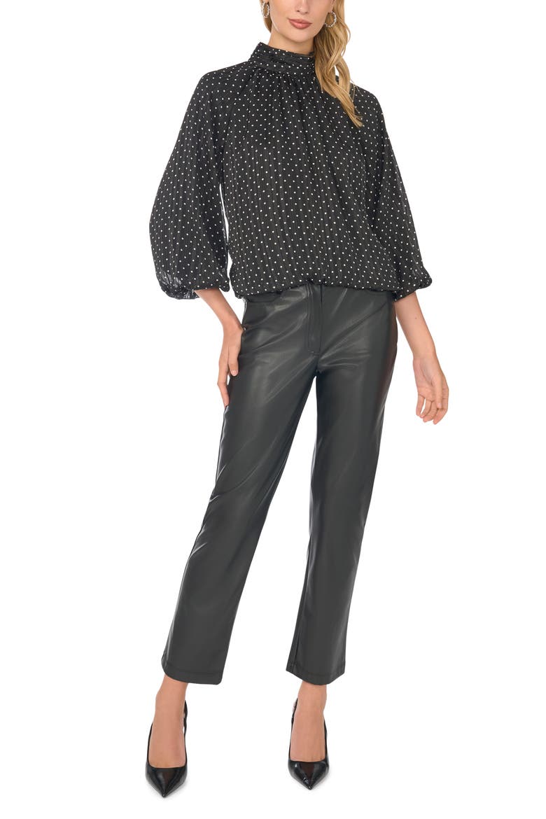 Lurex® Stripe Polka Dot Mock Neck Blouse, Alternate, color, RICH BLACK